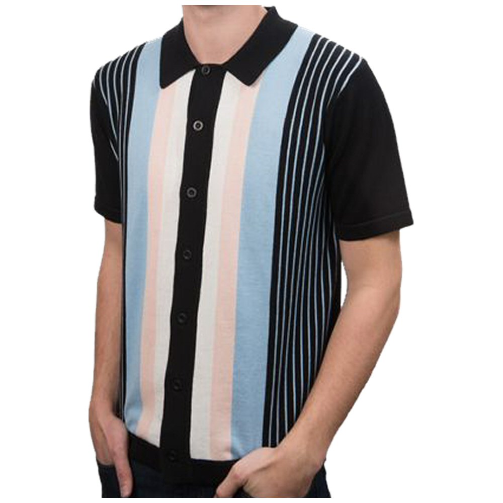 Art Gallery 60's Retro Mod Button Thru Cardigan Multi Stripe Knit Polo Shirt | Adaptor Clothing